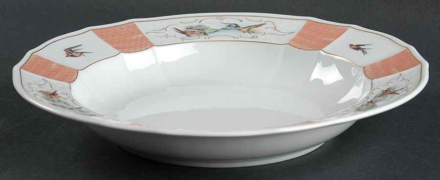 Birdsong Salmon Large Rim Soup Bowl by Mottahedeh-1