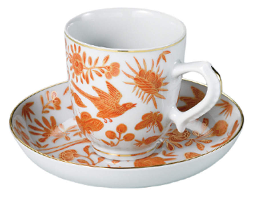 Sacred Bird & Butterfly (2004, Gold Accents) Footed Demitasse Cup & Saucer Set by Mottahedeh-1