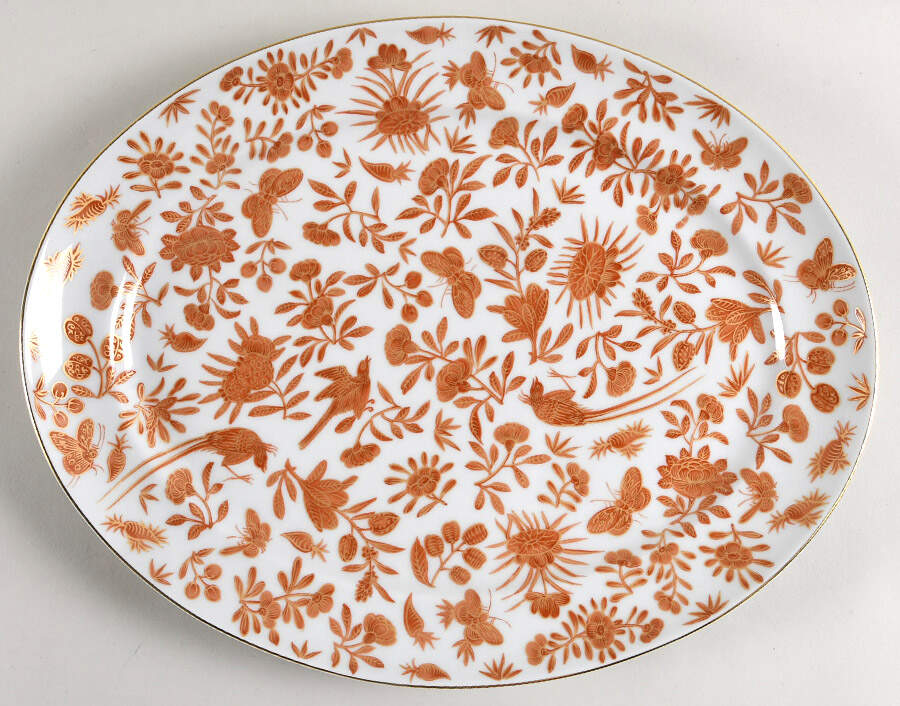 Sacred Bird & Butterfly (2004, Gold Accents) 14" Oval Serving Platter by Mottahedeh-1