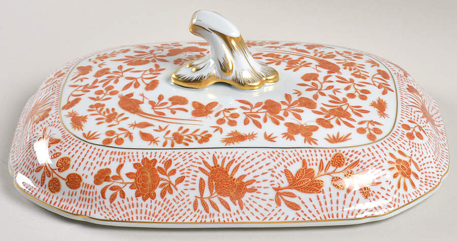 Sacred Bird & Butterfly (2004, Gold Accents) Lid for Octagonal Tureen by Mottahedeh-1