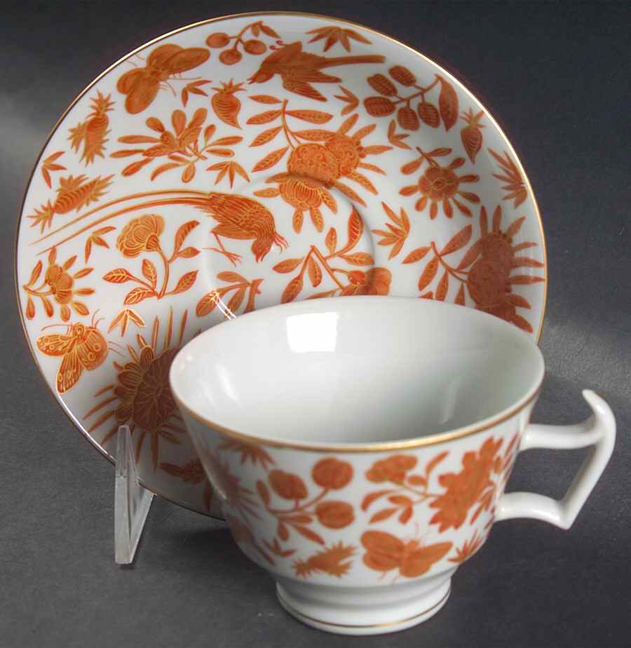 Sacred Bird & Butterfly (2004, Gold Accents) Footed Cup & Saucer Set by Mottahedeh-1