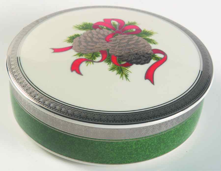 Pine Cones (Platinum) 5" Round Box & Lid by Mikasa-1