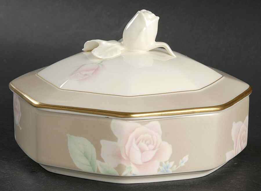 Rose Duet Taupe Hexagonal Box & Lid by Mikasa-1
