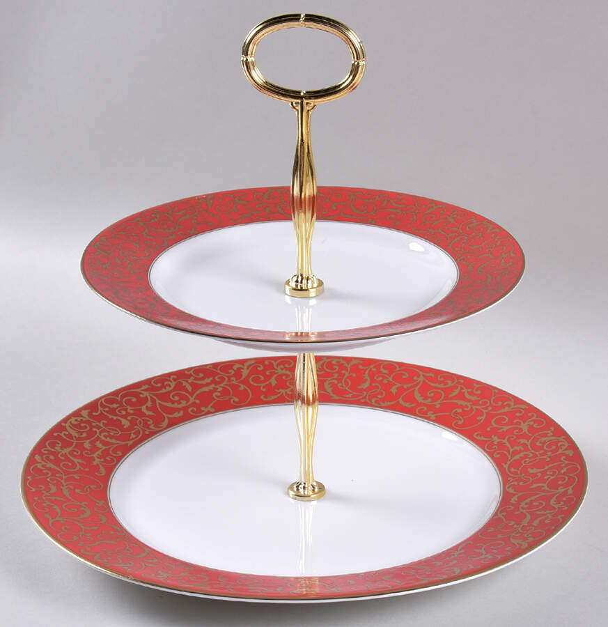 Parchment Red 6 5/8"-10"  2 Tiered Serving Tray (Dp, Sp) HC by Mikasa-1