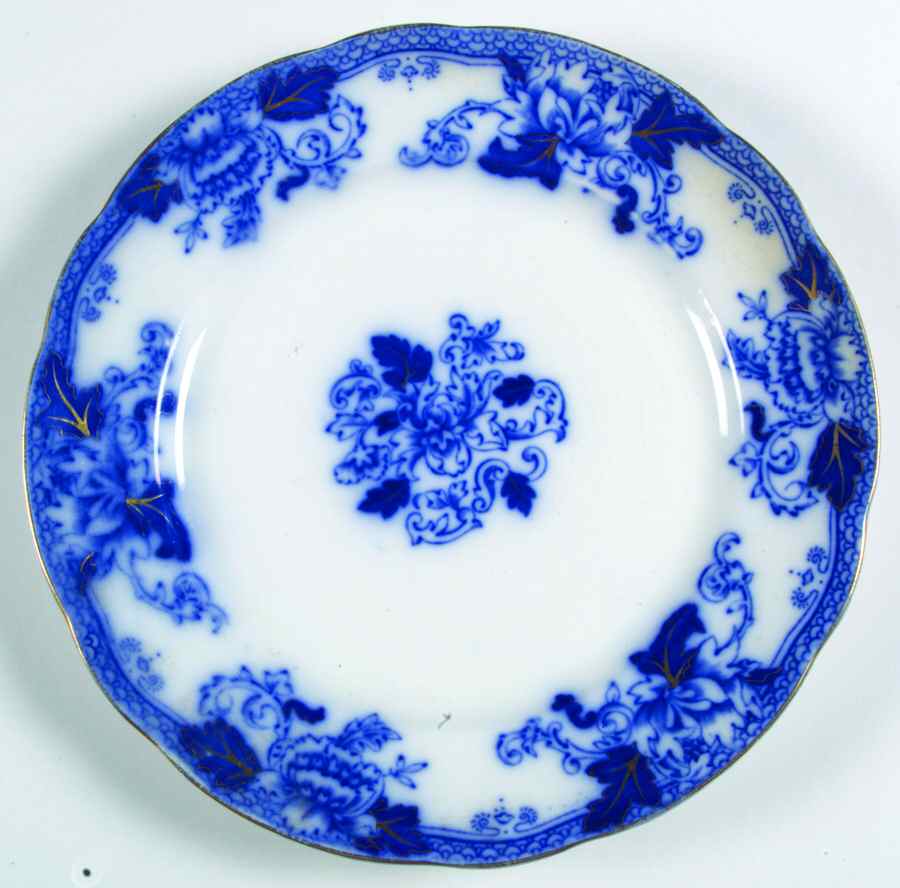 Roseville (Flow Blue, Gold Accent) Dinner Plate by John Maddock & Sons-1