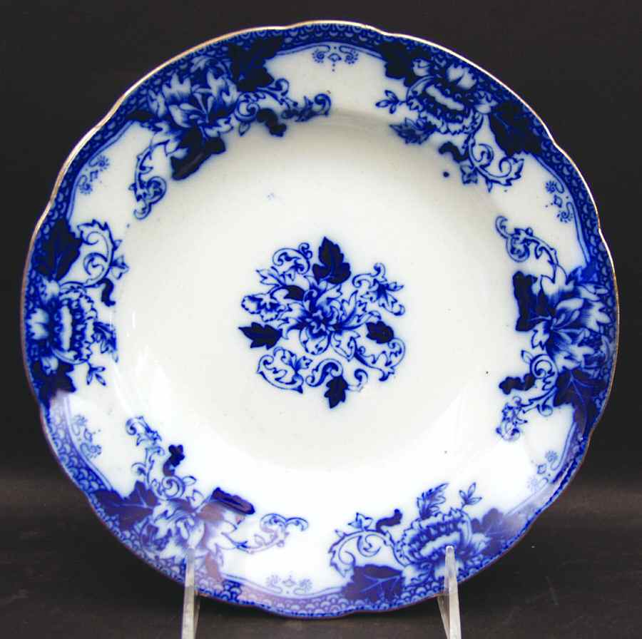 Roseville (Flow Blue, Gold Accent) Rim Soup Bowl by John Maddock & Sons-1