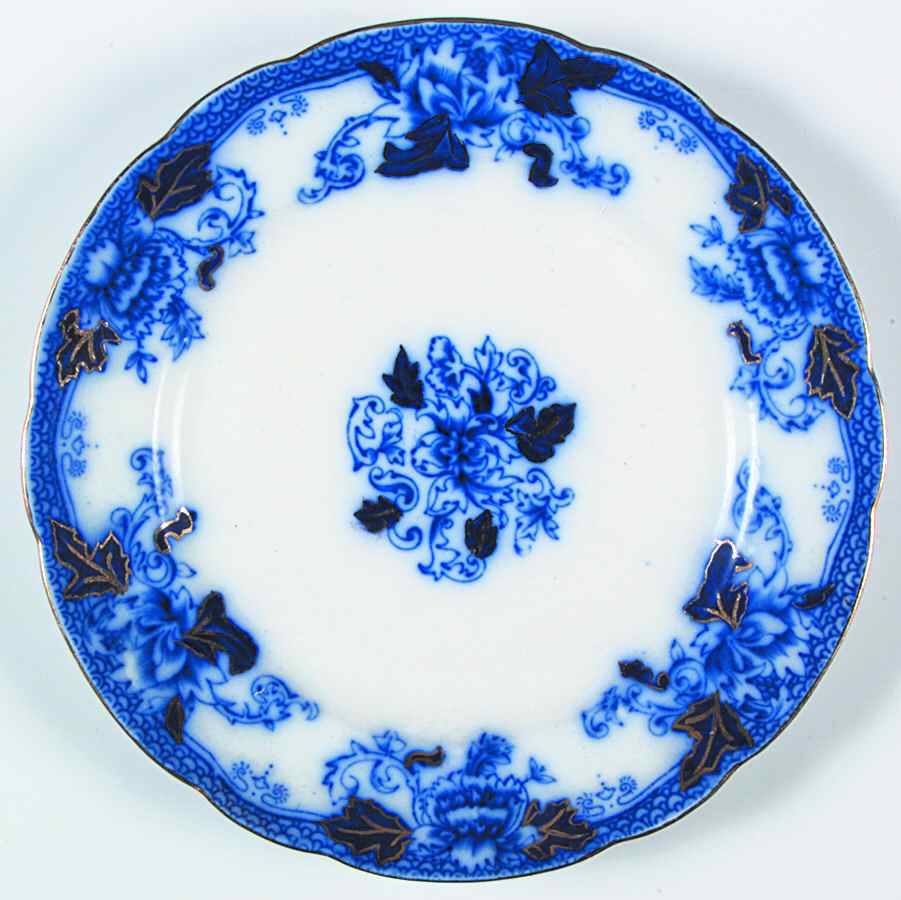 Roseville (Flow Blue, Gold Accent) Luncheon Plate by John Maddock & Sons-1