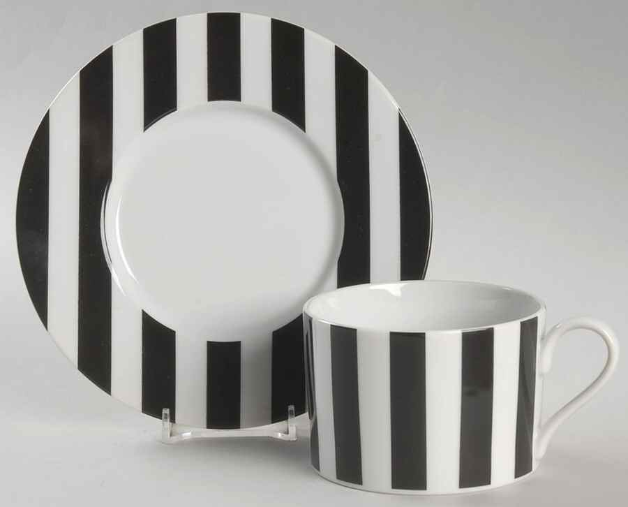 Awnings Stripe Black Flat Cup & Saucer Set by Marc Blackwell-1