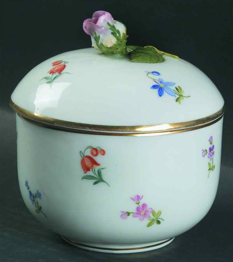 Scattered Flowers (Oval Backstamp Sugar Bowl & Lid by Meissen (Germany)-1