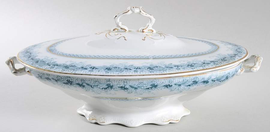 Chaplet Blue Green (Smooth) Oval Covered Vegetable by J & G Meakin-1