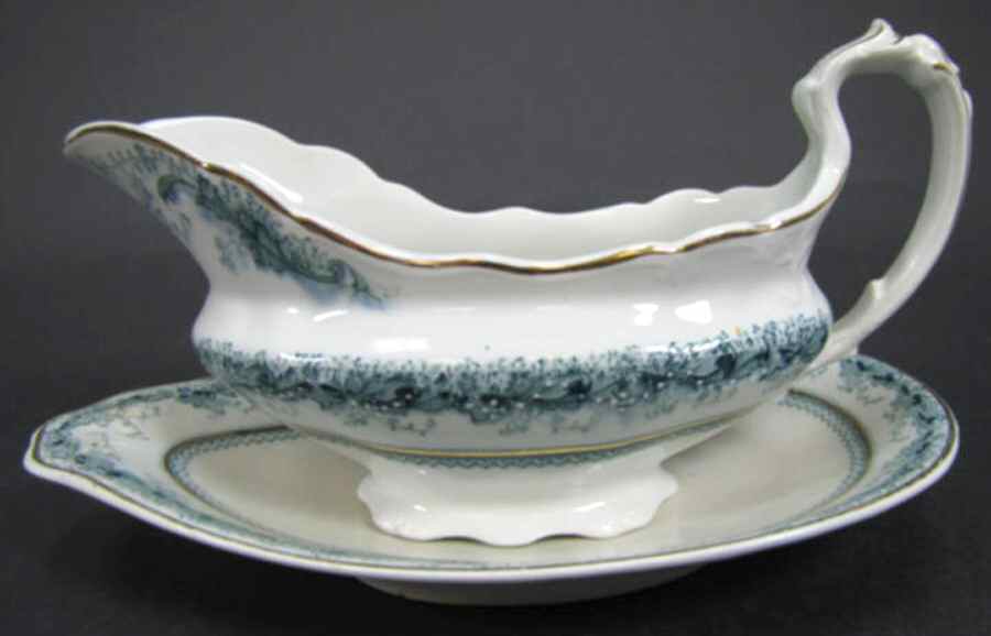 Chaplet Blue Green (Scalloped) Gravy Boat & Underplate/Relish by J & G Meakin-1