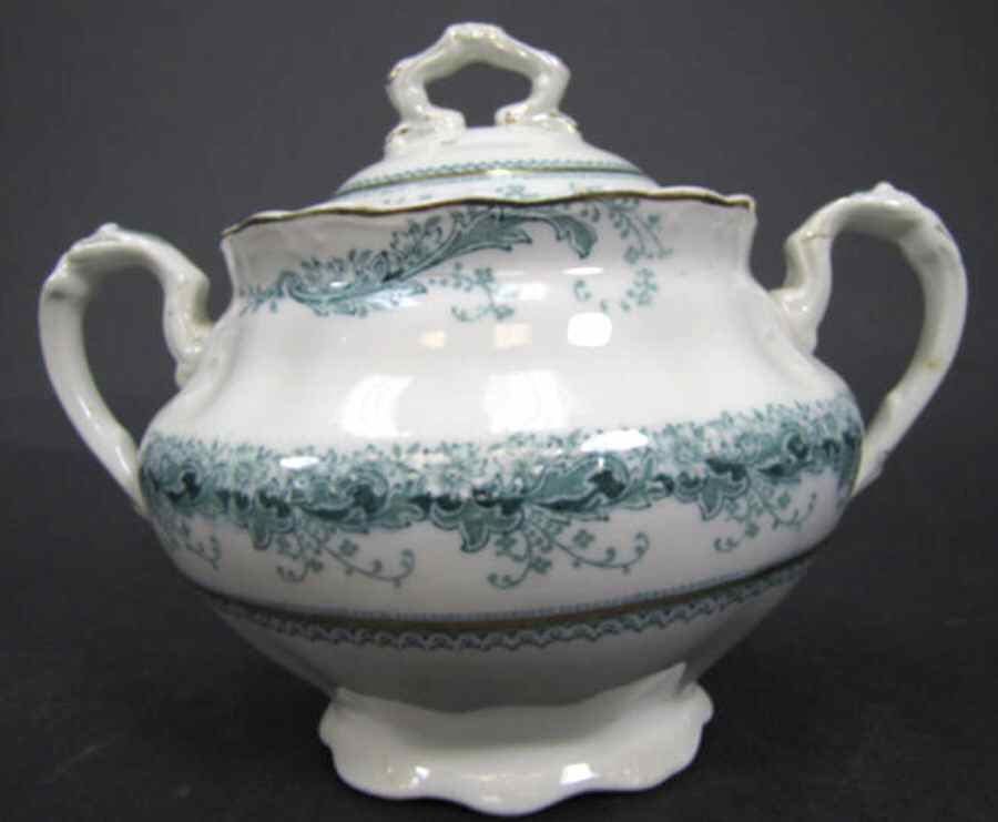Chaplet Blue Green (Scalloped) Sugar Bowl & Lid by J & G Meakin-1