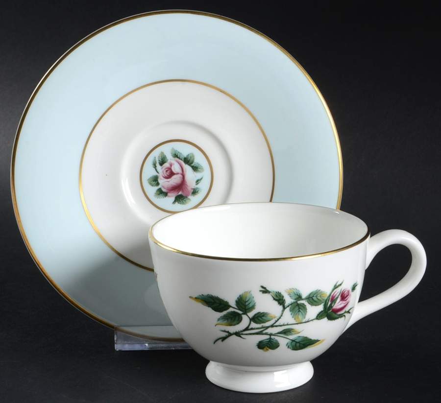 English Rose Footed Cup & Saucer Set by Minton-1