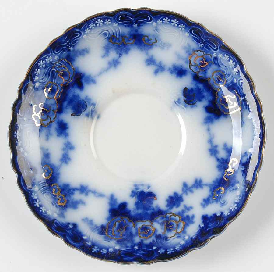 Devon (Flow Blue, Gold Accent and Trim) Saucer by Alfred Meakin-1