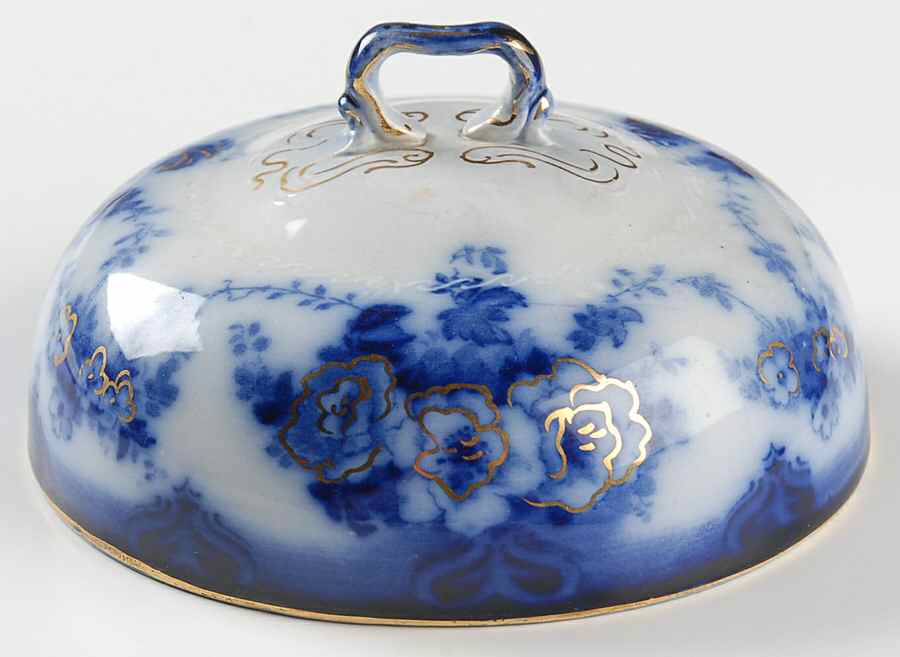 Devon (Flow Blue, Gold Accent and Trim) Lid for Round Butter by Alfred Meakin-1