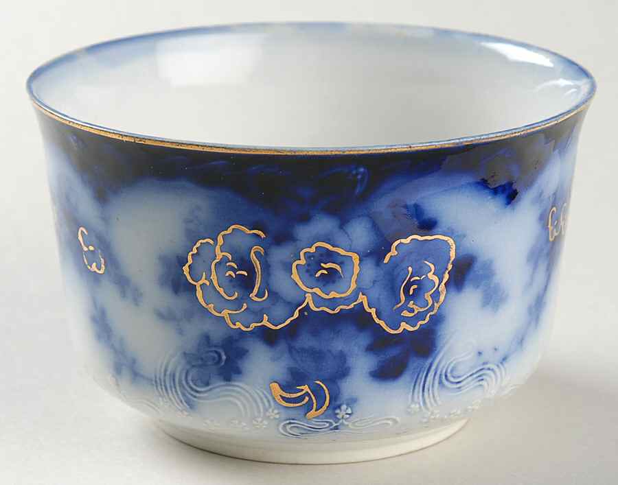 Devon (Flow Blue, Gold Accent and Trim) Cranberry Bowl by Alfred Meakin-1