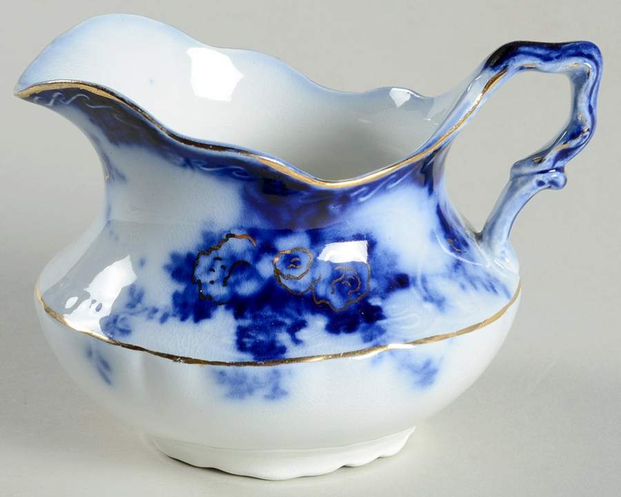Devon (Flow Blue, Gold Accent and Trim) Creamer by Alfred Meakin-1