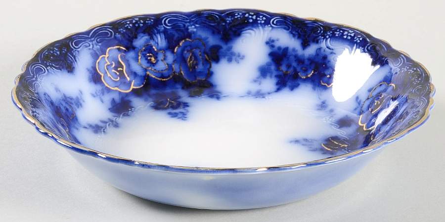 Devon (Flow Blue, Gold Accent and Trim) Coupe Soup Bowl by Alfred Meakin-1