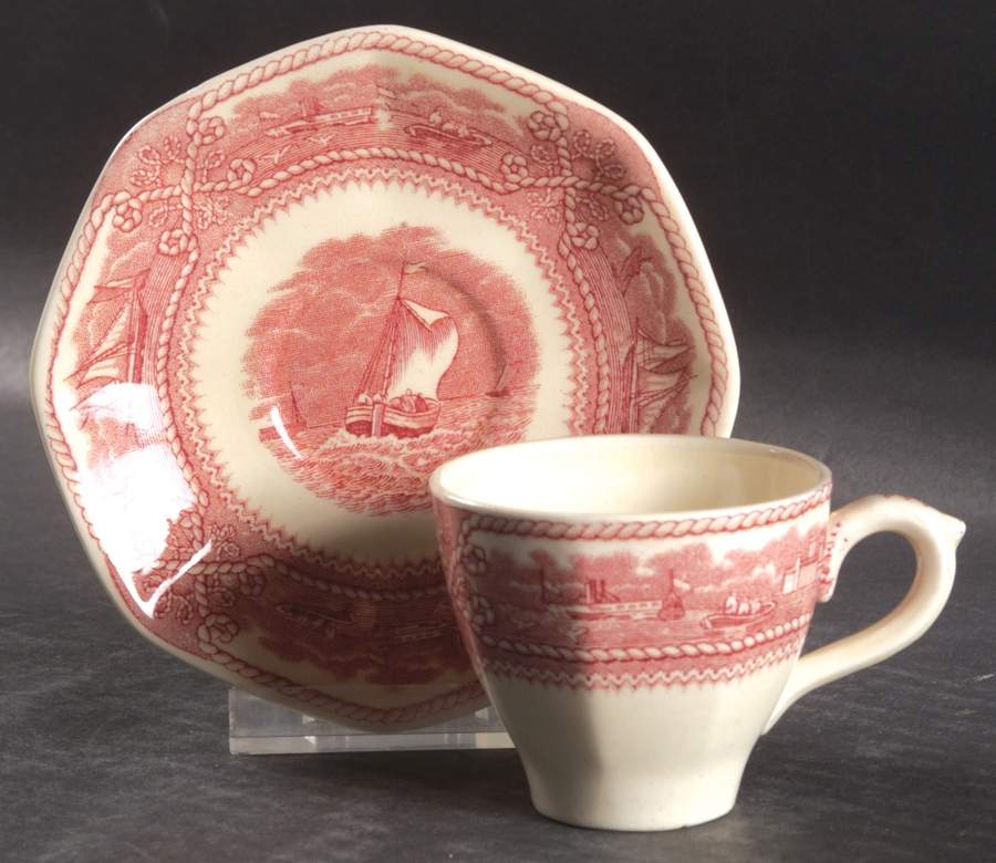 American Marine Pink (Multisided) Flat Demitasse Cup & Saucer Set by Mason's-1