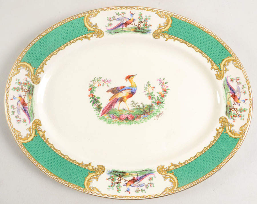 Chelsea Bird Green (No Enamel) 12" Oval Serving Platter by Myott Staffordshire-1
