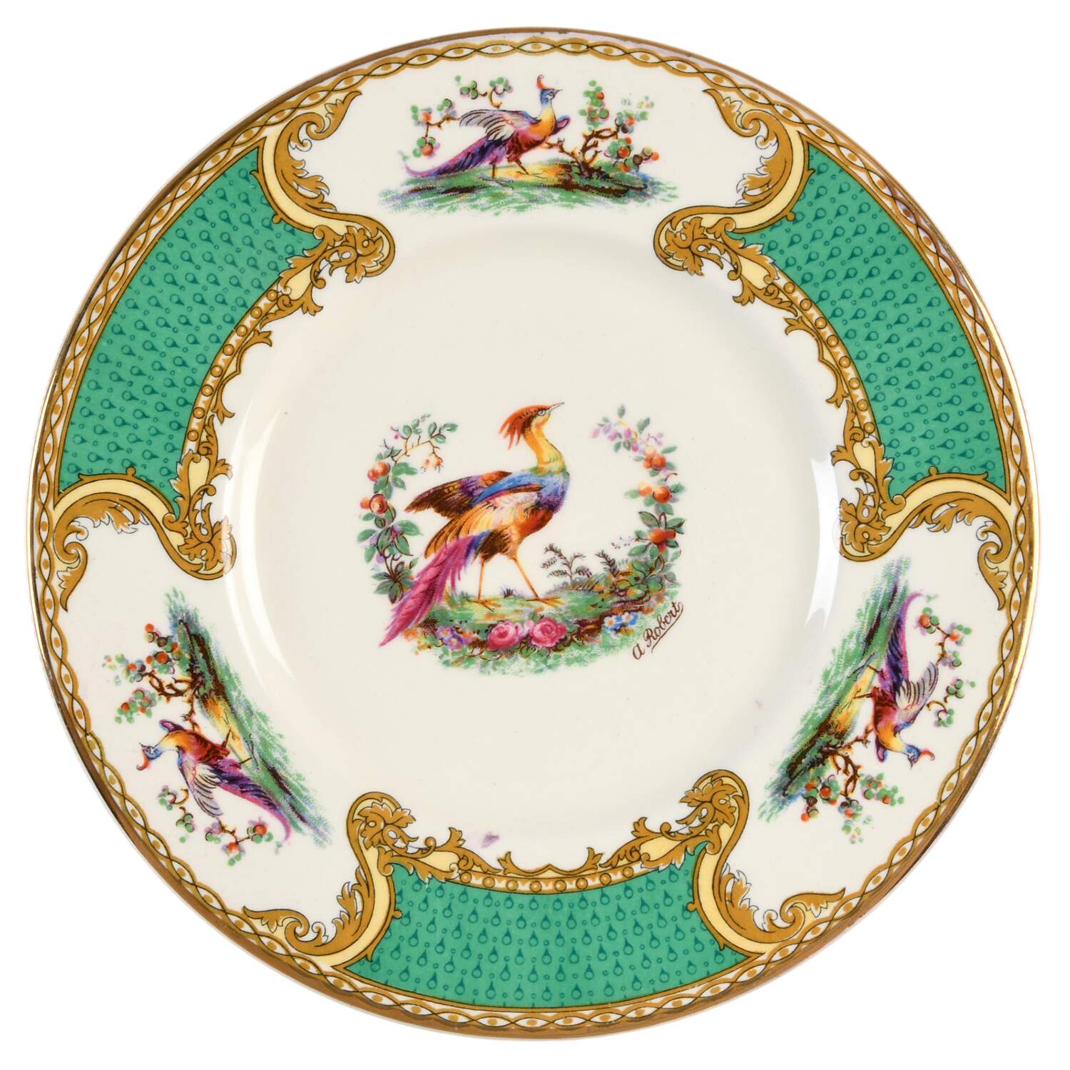Chelsea Bird Green (No Enamel) Dessert/Pie Plate by Myott Staffordshire-1