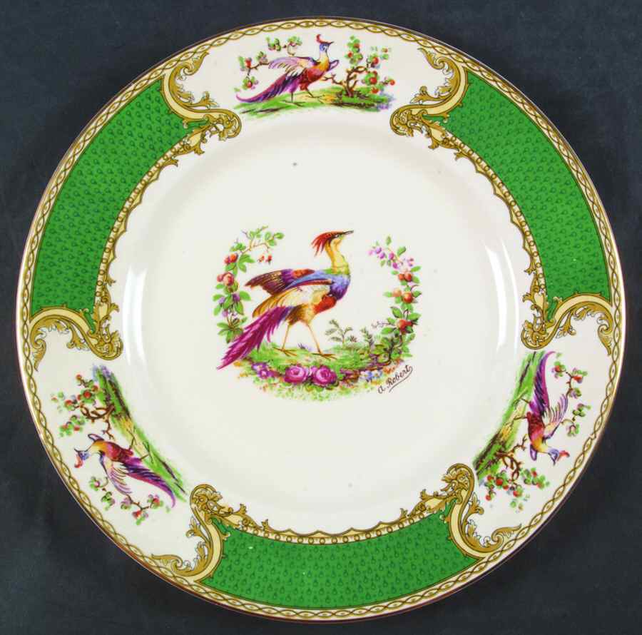 Chelsea Bird Green (No Enamel) Luncheon Plate by Myott Staffordshire-1