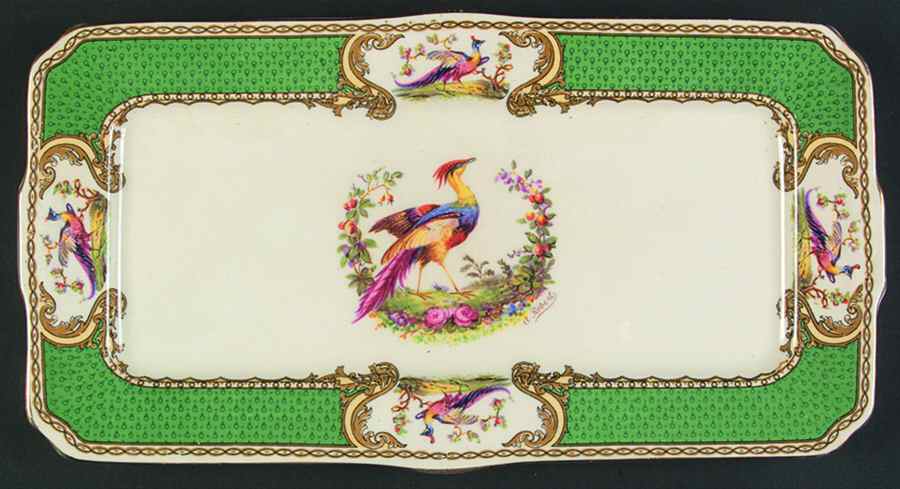 Chelsea Bird Green (No Enamel) Large Sandwich Tray by Myott Staffordshire-1