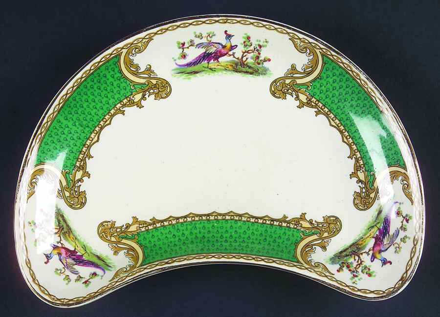 Chelsea Bird Green (No Enamel) Crescent Salad Plate by Myott Staffordshire-1