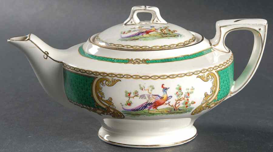Chelsea Bird Green (No Enamel) Mini Teapot & Lid by Myott Staffordshire-1