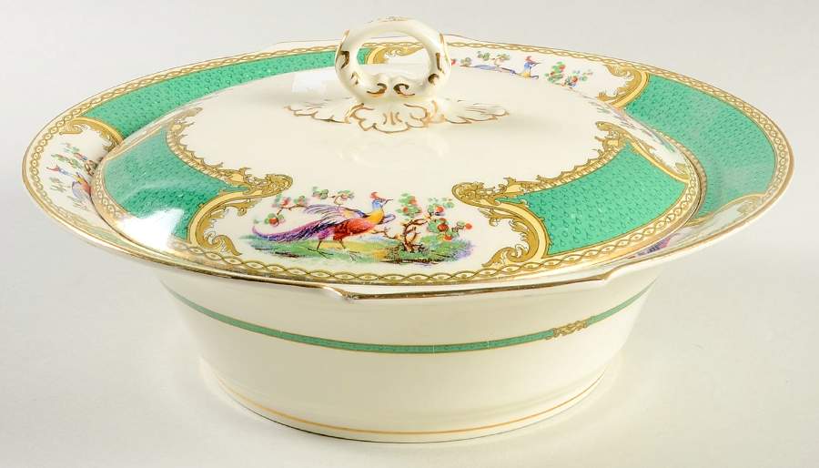 Chelsea Bird Green (No Enamel) Round Covered Vegetable by Myott Staffordshire-1