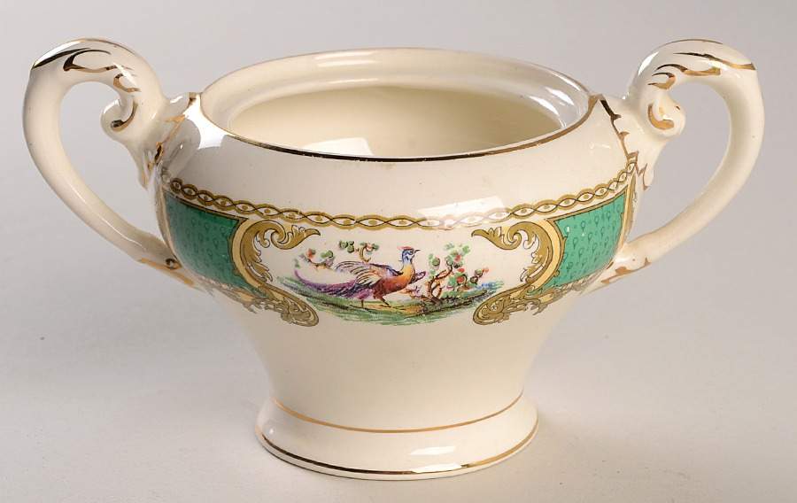Chelsea Bird Green (No Enamel) Sugar Bowl No Lid by Myott Staffordshire-1
