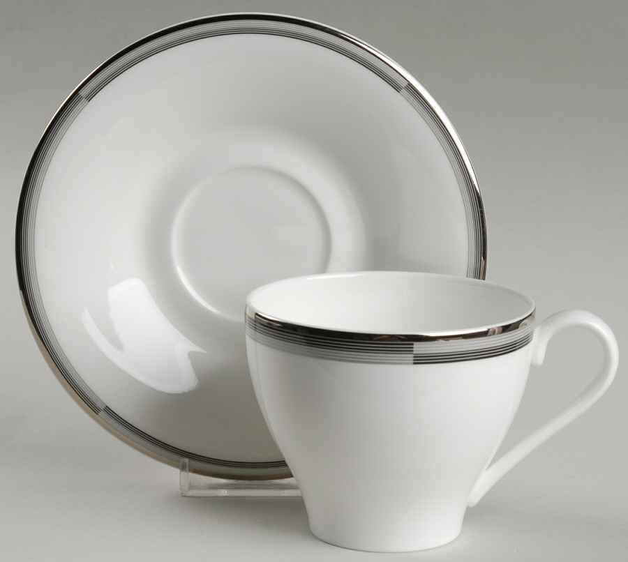 Connections Black and Platinum Flat Cup & Saucer Set by Mikasa-1