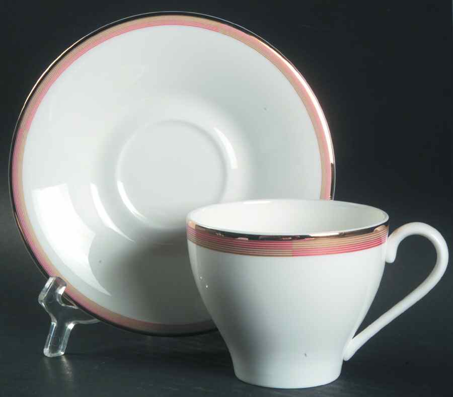 Connections Peach and Gold Flat Cup & Saucer Set by Mikasa-1