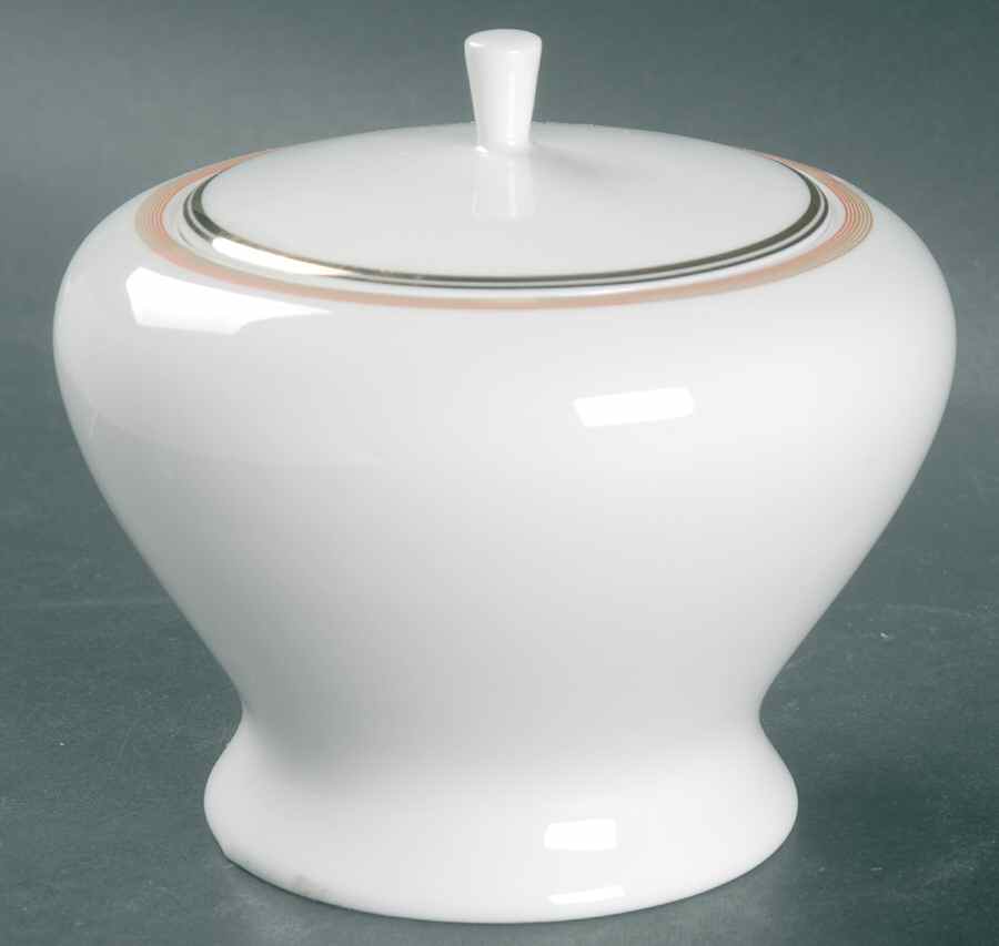 Connections Peach and Gold Sugar Bowl & Lid by Mikasa-1