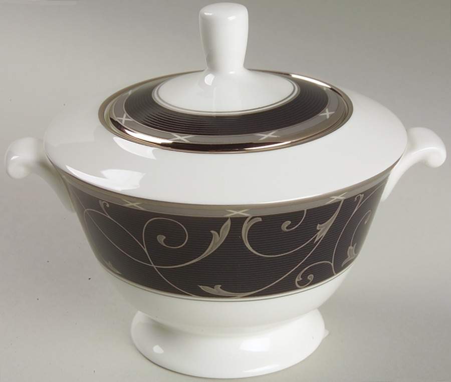 Elegant Scroll Black Sugar Bowl & Lid by Mikasa-1
