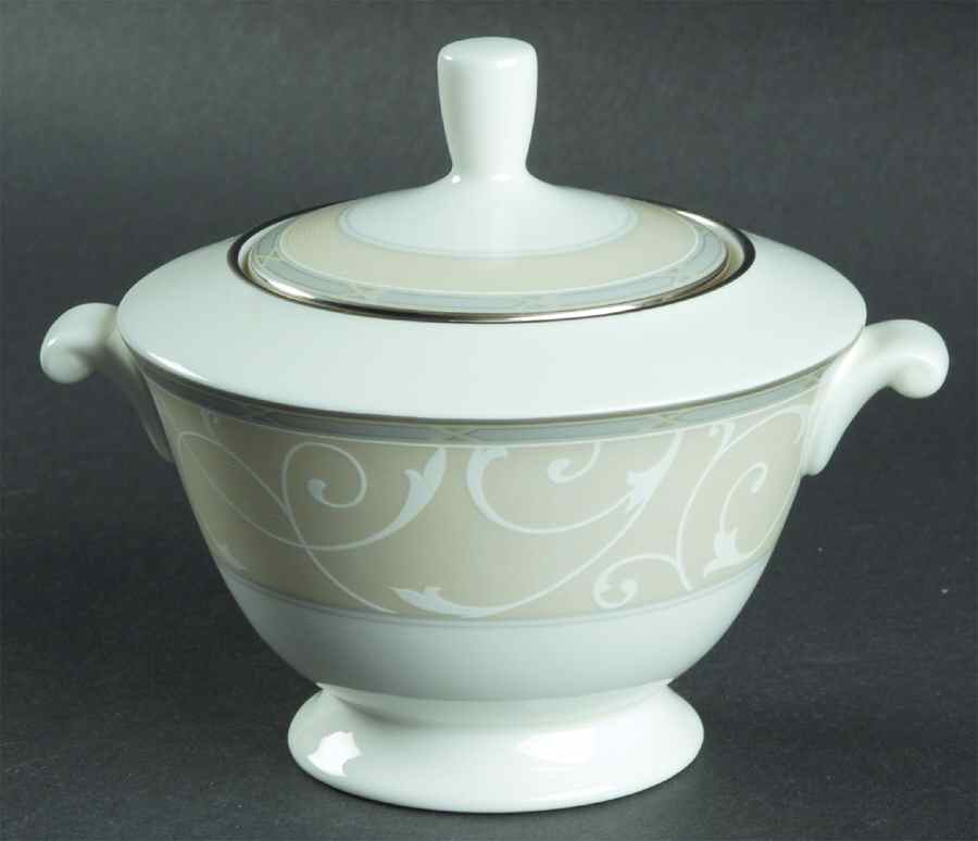 Elegant Scroll Pearl Sugar Bowl & Lid by Mikasa-1