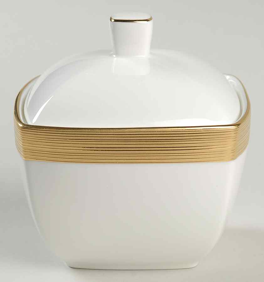 Ridge Square Gold Square Sugar Bowl & Lid by Mikasa-1