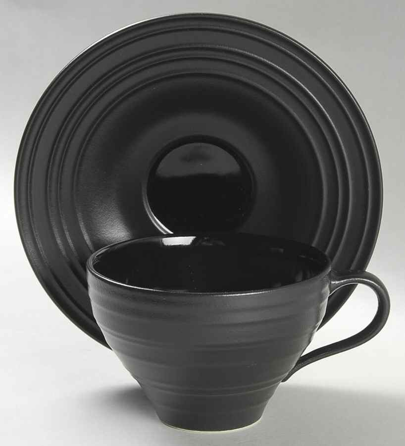 Swirl Black Flat Cup & Saucer Set by Mikasa-1