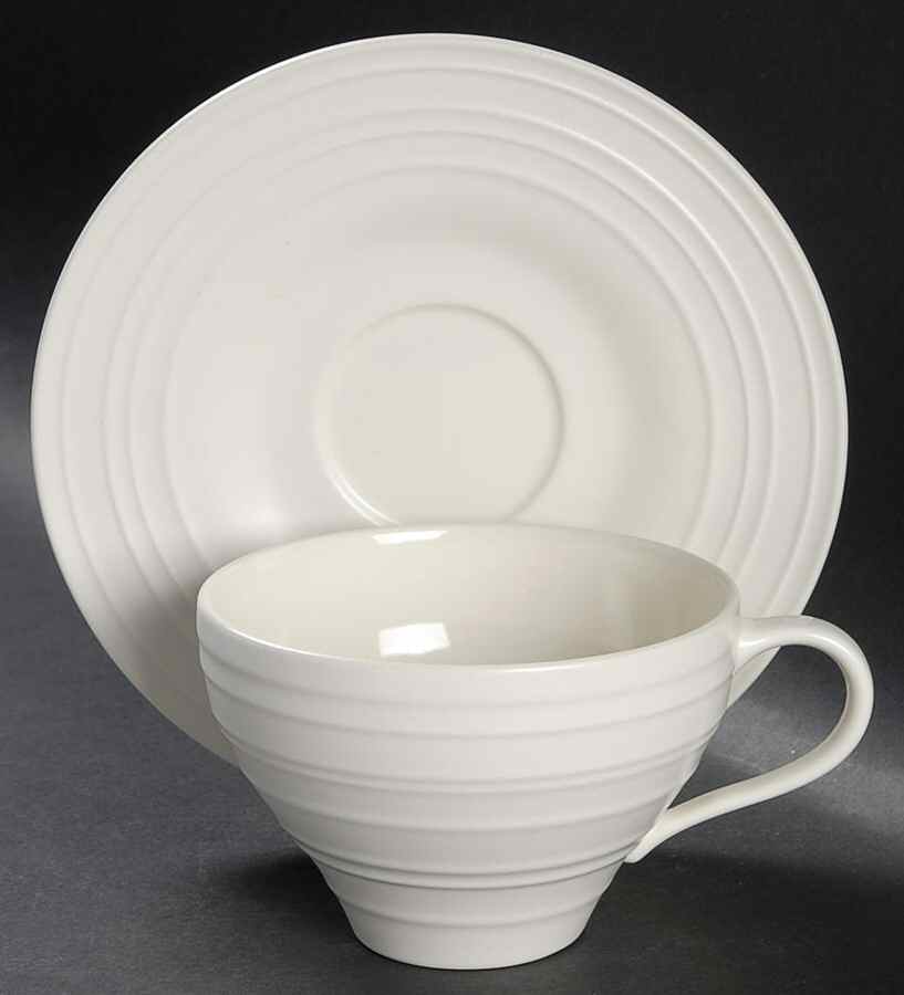 Swirl White Flat Cup & Saucer Set by Mikasa-1