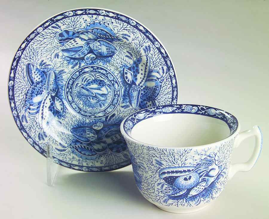 Torquay Blue (Smooth, No Trim) Flat Cup & Saucer Set by Mottahedeh-1