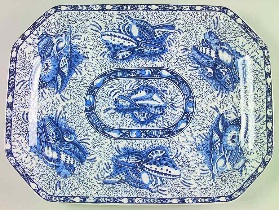 Torquay Blue (Smooth, No Trim) 13" Oval Serving Platter by Mottahedeh-1