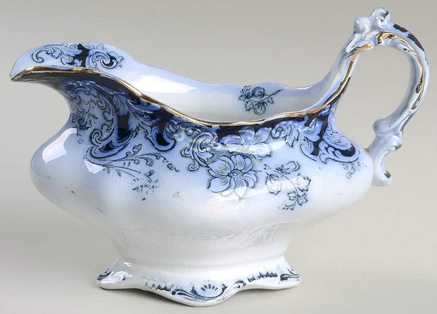 Ormonde Flow Blue (Gold Trim and Embossed) Gravy Boat by Alfred Meakin-1