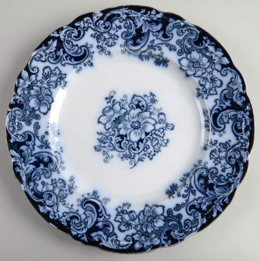 Ormonde Flow Blue (Gold Trim and Embossed) Dinner Plate by Alfred Meakin-1