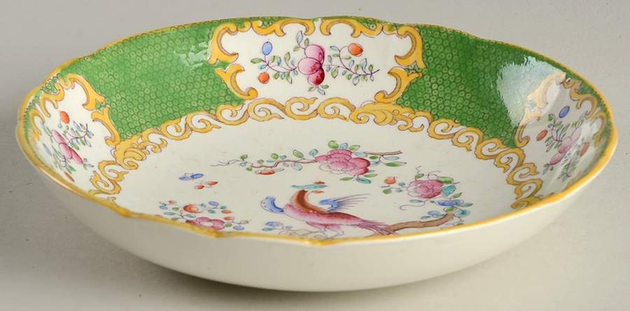 Cockatrice Green (Scalloped, Yellow Trim) Fruit/Dessert (Sauce) Bowl by Minton-1