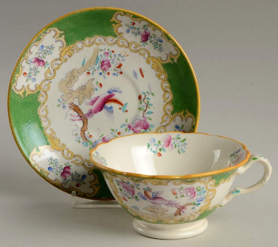 Cockatrice Green (Scalloped, Yellow Trim) Footed Cup & Saucer Set by Minton-1