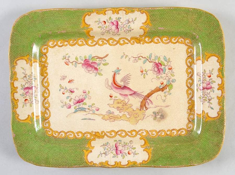 Cockatrice Green (Scalloped, Yellow Trim) 13" Oval Serving Platter by Minton-1