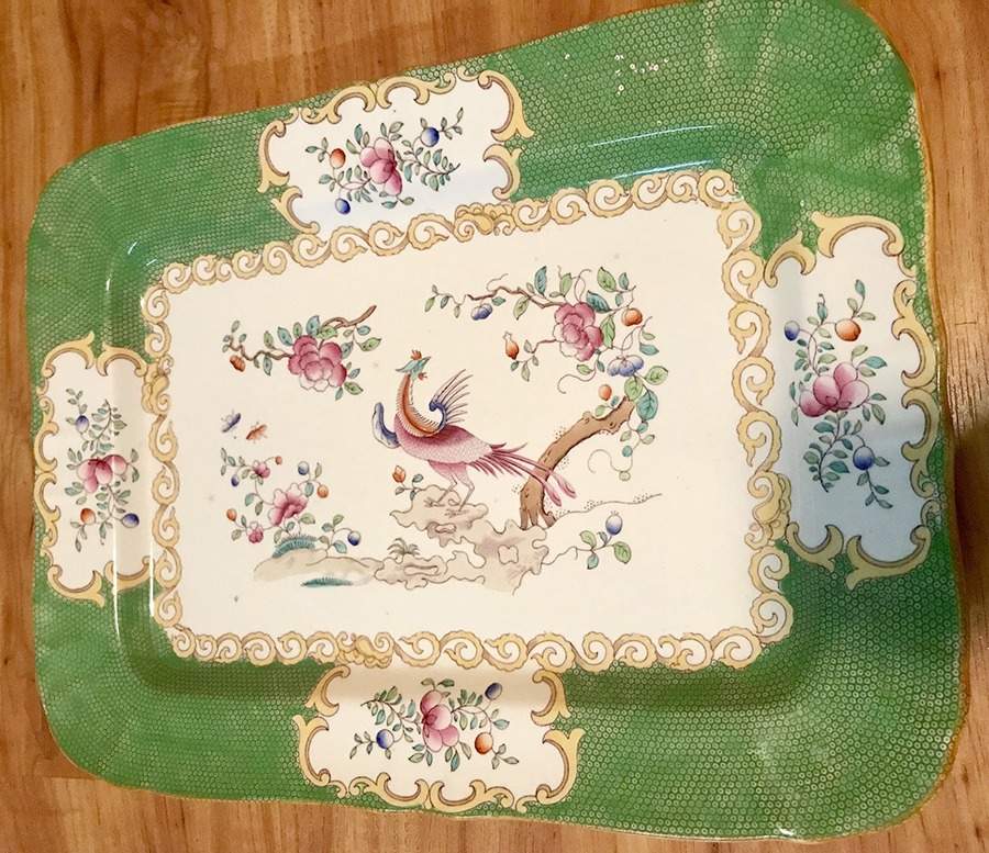 Cockatrice Green (Scalloped, Yellow Trim) 15" Rectangular Serving Platter by Minton-1