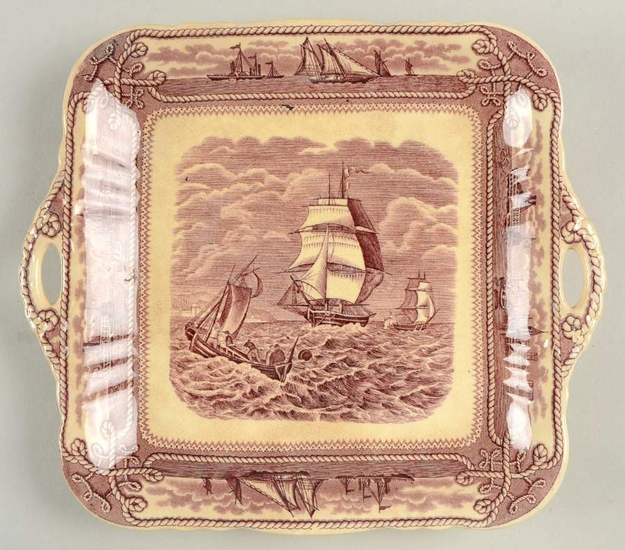 American Marine Mulberry (Scalloped) Square Handled Cake Plate by Mason's-1
