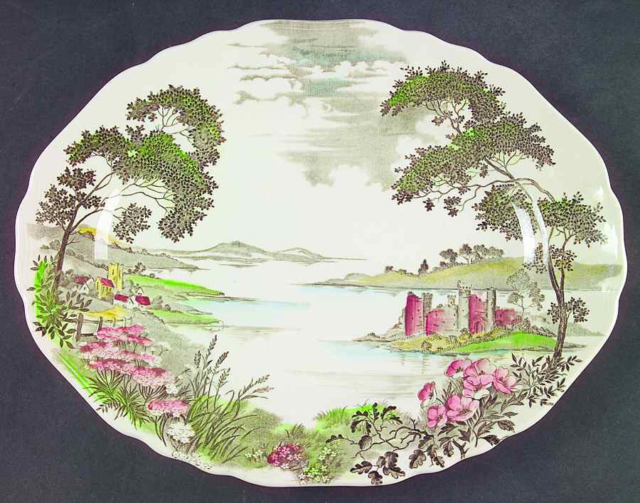 Olde Avon Dale (Multicolor with Yellow) 12" Oval Serving Platter by J & G Meakin-1