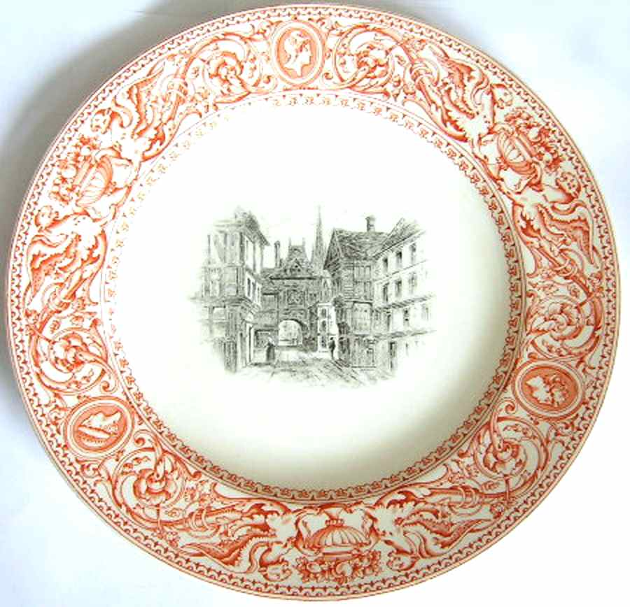 Florentine Red (Buildings Center) Dinner Plate by Minton-1